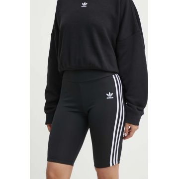 adidas Originals pantaloni scurti femei, culoarea negru, neted, medium waist