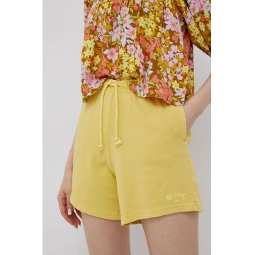 Billabong pantaloni scurti femei, culoarea galben, neted, high waist Billabong pantaloni scurti femei, culoarea galben, neted, high waist