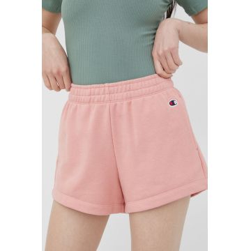Champion pantaloni scurți 114926 femei, culoarea roz, neted, high waist 114926-BS148