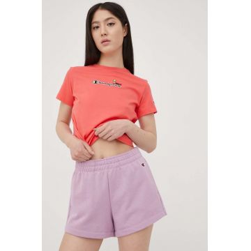 Champion pantaloni scurți 114926 femei, culoarea violet, neted, high waist 114926-BS148