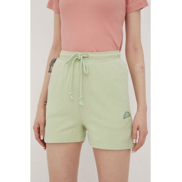 Ellesse pantaloni scurți din bumbac femei, culoarea verde, neted, high waist SGM14159-PINK