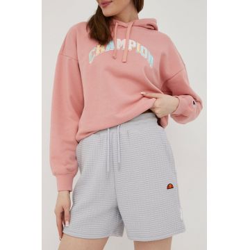 Ellesse pantaloni scurti femei, culoarea gri, neted, high waist