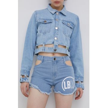 LaBellaMafia pantaloni scurti jeans femei, cu imprimeu, high waist