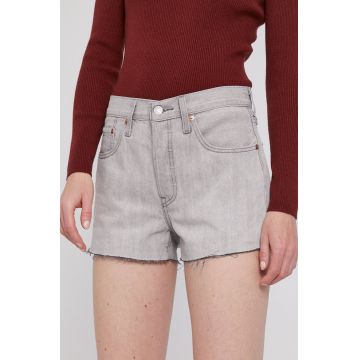 Levi's Pantaloni scurți jeans femei, culoarea gri, material neted, high waist