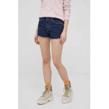 Levi's pantaloni scurti jeans femei, culoarea albastru marin, neted, high waist