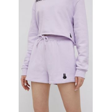 OCAY pantaloni scurti din bumbac femei, culoarea violet, neted, high waist