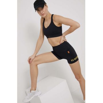 P.E Nation pantaloni scurți de antrenament femei, culoarea negru, cu imprimeu, high waist
