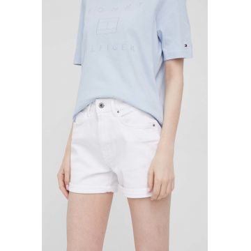 Pepe Jeans pantaloni scurti jeans Mary Short femei, culoarea alb, neted, high waist
