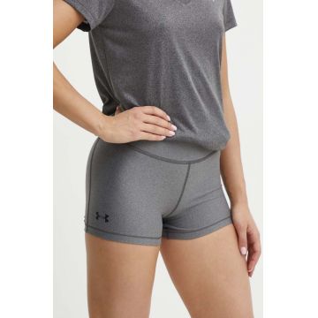 Under Armour pantaloni scurti femei, culoarea gri, neted, high waist