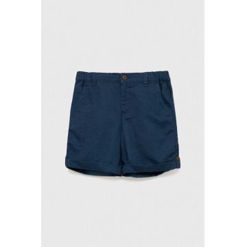 United Colors of Benetton pantaloni scurți de in pentru copii culoarea albastru marin, neted