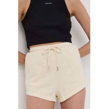 Young Poets Society pantaloni scurti din bumbac femei, culoarea bej, neted, high waist