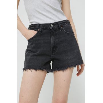 Abercrombie & Fitch pantaloni scurti femei, culoarea negru, neted, high waist