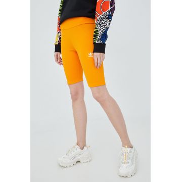 adidas Originals pantaloni scurți Adicolor HF7483 femei, culoarea portocaliu, cu imprimeu, high waist HF7483-BORANG