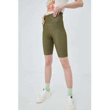adidas Originals pantaloni scurți Trefoil Moments HF2105 femei, culoarea verde, uni, high waist HF2105-FCOLI/ALML