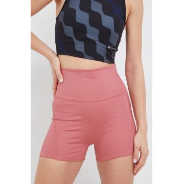 adidas Performance pantaloni scurți de yoga Studio Luxe Fire femei, culoarea portocaliu, neted, high waist