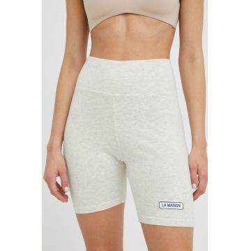 American Vintage pantaloni scurti femei, culoarea bej, cu imprimeu, high waist