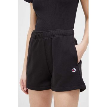 Champion pantaloni scurti femei, culoarea negru, neted, high waist