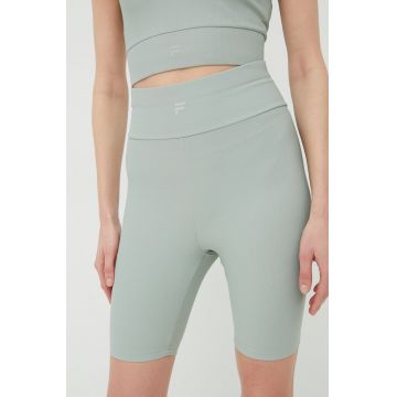 Fila pantaloni scurți de antrenament Cassino femei, culoarea verde, neted, high waist