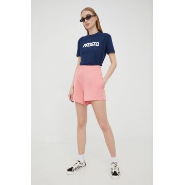 Fila pantaloni scurti femei, culoarea roz, neted, high waist