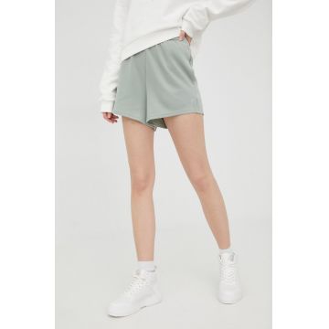 Fila pantaloni scurti femei, culoarea verde, neted, high waist