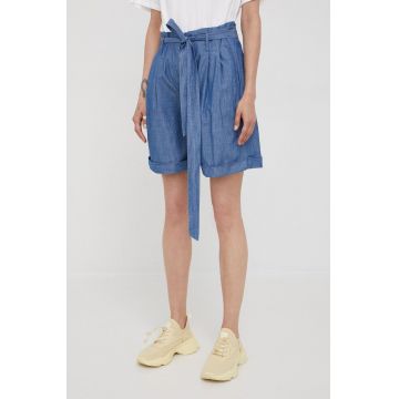 G-Star Raw pantaloni scurti din bumbac femei, culoarea albastru marin, neted, high waist