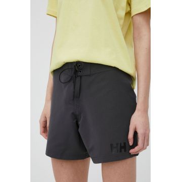 Helly Hansen pantaloni scurți outdoor femei, culoarea gri, neted, high waist