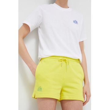 Marmot pantaloni scurti femei, culoarea galben, neted, high waist Marmot pantaloni scurti femei, culoarea galben, neted, high waist