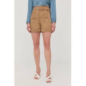 Morgan pantaloni scurti femei, culoarea bej, neted, high waist Morgan pantaloni scurti femei, culoarea bej, neted, high waist