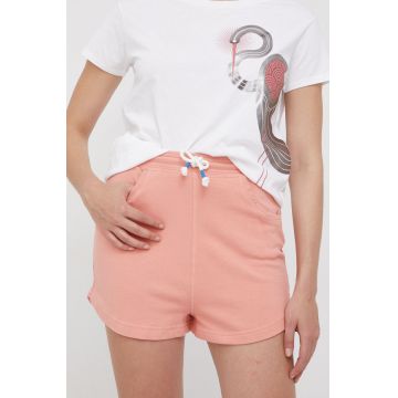 Mustang pantaloni scurti din bumbac Julie Jogpant femei, culoarea portocaliu, neted, high waist Mustang pantaloni scurti din bumbac Julie Jogpant femei, culoarea portocaliu, neted, high waist
