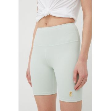 P.E Nation pantaloni scurți de antrenament Universal femei, culoarea verde, neted, high waist
