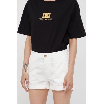 Pepe Jeans pantaloni scurti din bumbac Balboa Short femei, culoarea alb, neted, medium waist