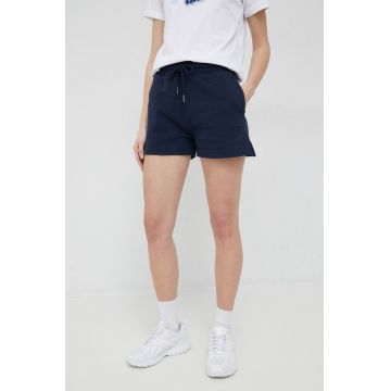 Pepe Jeans pantaloni scurti din bumbac culoarea albastru marin, neted, high waist