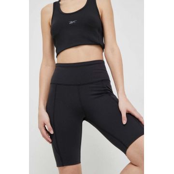 Reebok pantaloni scurți de antrenament Lux culoarea negru, neted, high waist