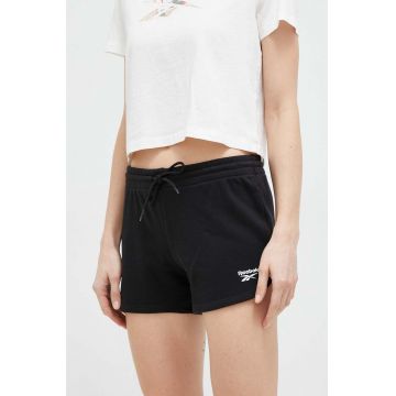 Reebok pantaloni scurti femei, culoarea negru, neted, high waist