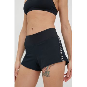 Roxy pantaloni scurți de alergare Bold Moves femei, culoarea negru, cu imprimeu, medium waist