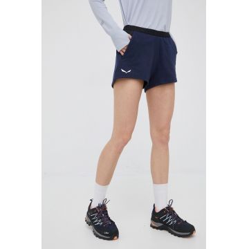 Salewa pantaloni scurti sport Lavaredo femei, culoarea albastru marin, neted, high waist Salewa pantaloni scurti sport Lavaredo femei, culoarea albastru marin, neted, high waist