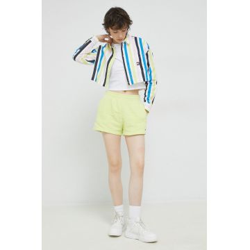 Tommy Jeans pantaloni scurti din bumbac culoarea galben, neted, high waist