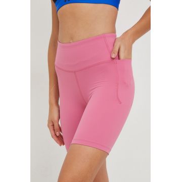 Under Armour pantaloni scurti femei, culoarea violet, neted, high waist