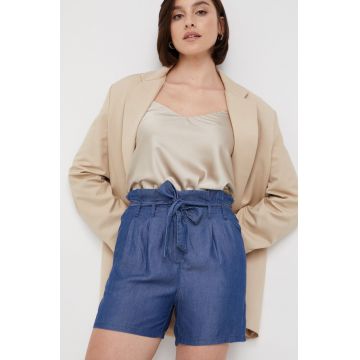 United Colors of Benetton pantaloni scurti femei, culoarea albastru marin, neted, high waist