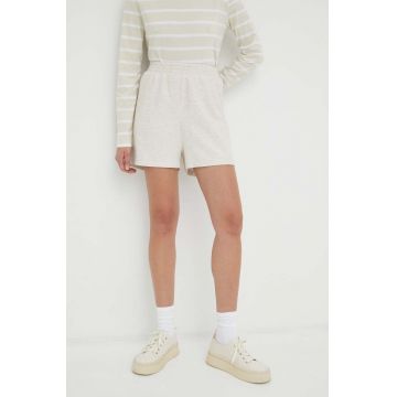 American Vintage pantaloni scurti femei, culoarea bej, neted, high waist