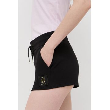 Armani Exchange pantaloni scurti din bumbac culoarea negru, cu imprimeu, medium waist