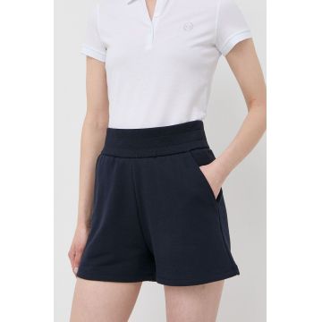 Armani Exchange pantaloni scurti femei, culoarea albastru marin, neted, high waist Armani Exchange pantaloni scurti femei, culoarea albastru marin, neted, high waist