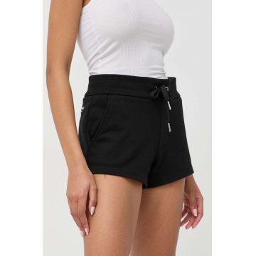 Armani Exchange pantaloni scurti femei, culoarea negru, neted, high waist