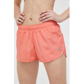 Asics pantaloni scurți de alergare Core Split culoarea portocaliu, neted, medium waist Asics pantaloni scurți de alergare Core Split culoarea portocaliu, neted, medium waist