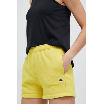 Champion pantaloni scurti femei, culoarea galben, neted, high waist
