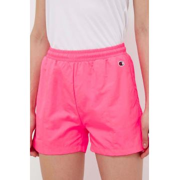 Champion pantaloni scurti femei, culoarea roz, neted, high waist