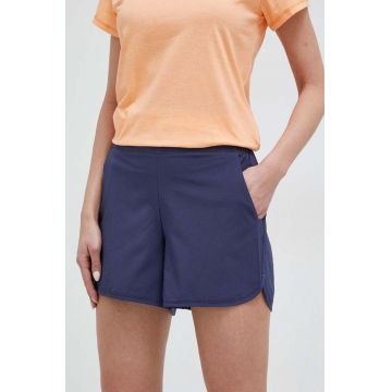 Columbia pantaloni scurți outdoor Pleasant Creek femei, culoarea albastru marin, neted, high waist