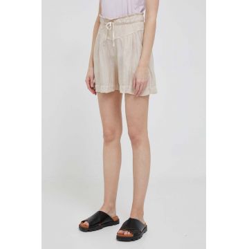Deha pantaloni scurti din in culoarea bej, neted, high waist