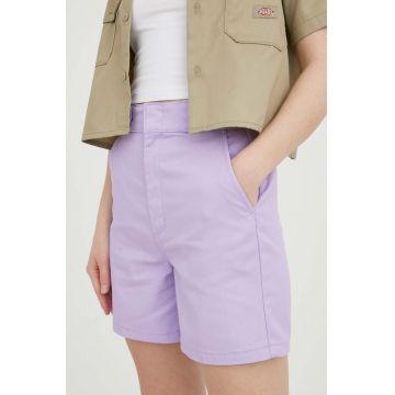Dickies pantaloni scurti femei, culoarea violet, neted, high waist