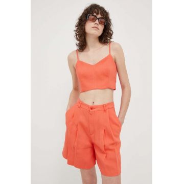 Drykorn pantaloni scurti din in culoarea portocaliu, neted, high waist